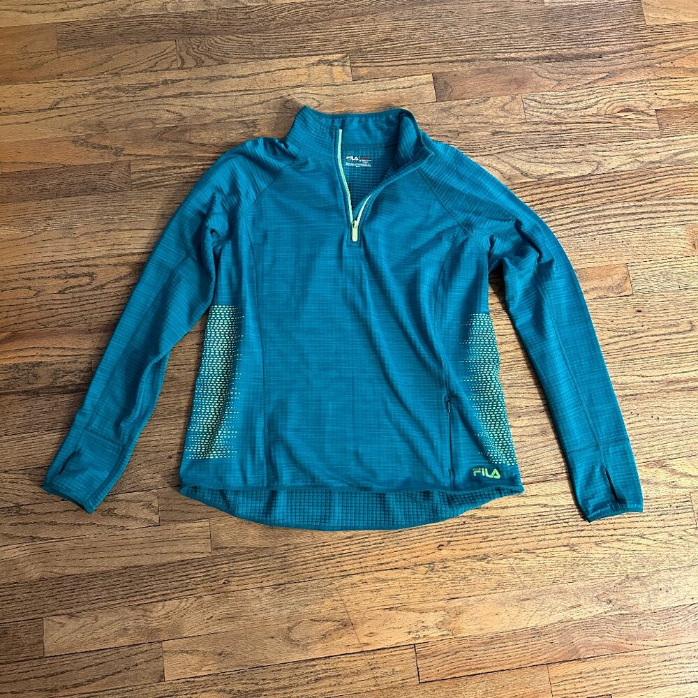 Fila Sport Performance Running Pullover XL Teal/Green Quarter Zip Women's